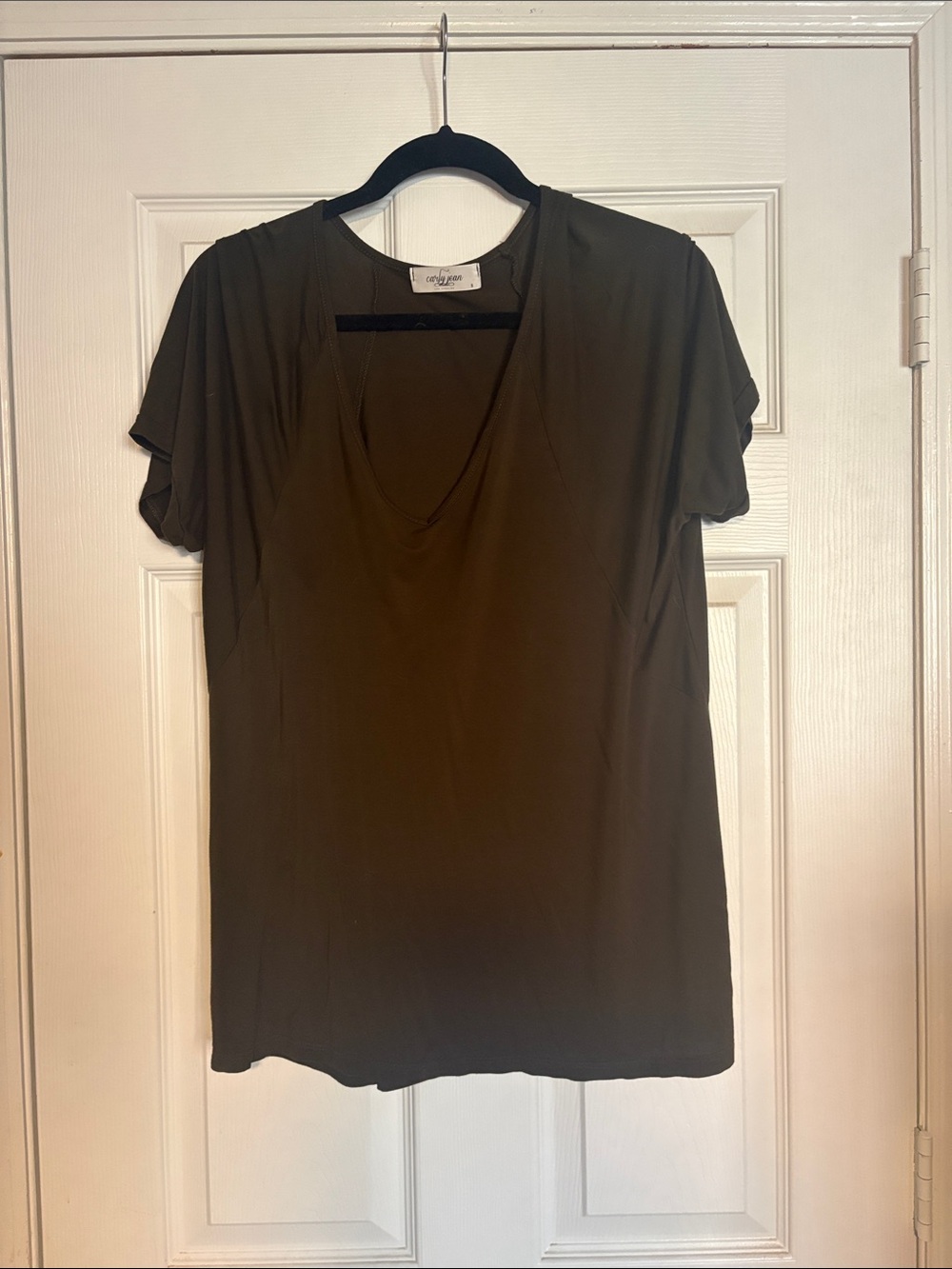 Carly Jean Los Angeles Olive Green V-Neck Short Sleeve Tee